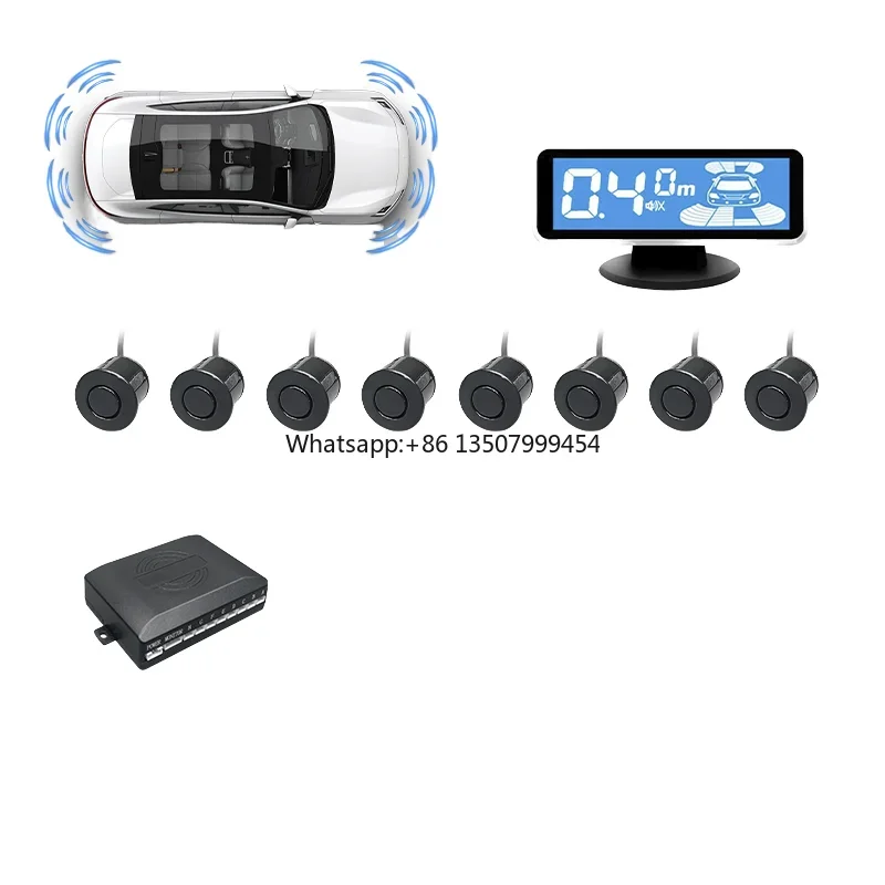Reversing Radar Car Parking Sensor Kit with 8 Front/Rear Sensors 360 Degree Monitoring System Universal 1 Year Warranty