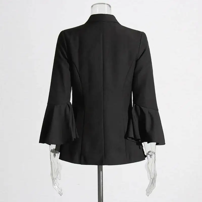 HKSH 秋冬新女性ファッションダブルブレストフレアスリーブスリムフィットブレザートップイン潮ハイストリート多用途コート HK8954