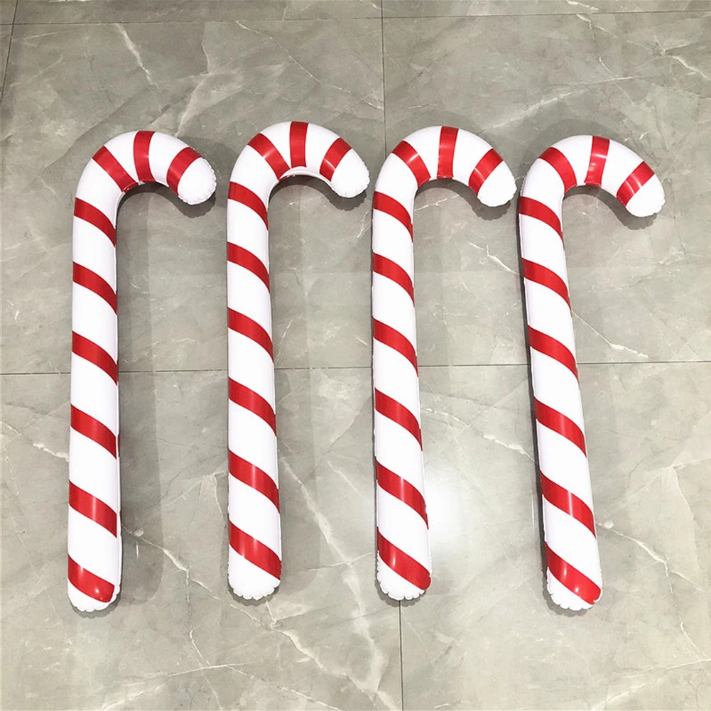 Inflatable Xmas Candy Cane Stick Party Props Christmas Festive Stick Balloons PVC Lightweight Portable for Children Holiday Toys