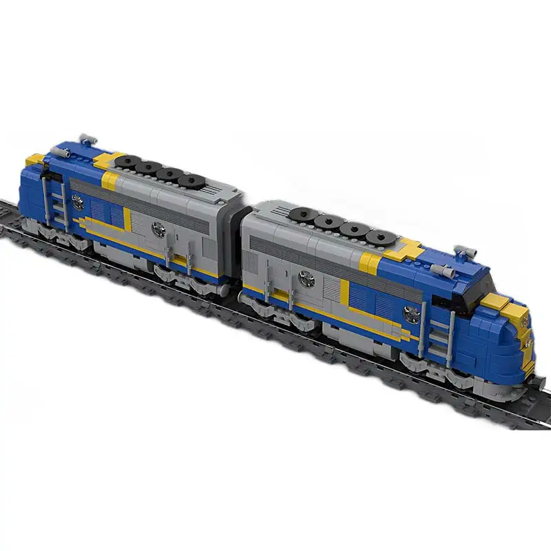 MOC-bloques de construcción de Santa Fe Chief, modelo de tren de locomotora azul, ladrillos, decoración de escritorio, Kit de juguete, regalo de cumpleaños para niños