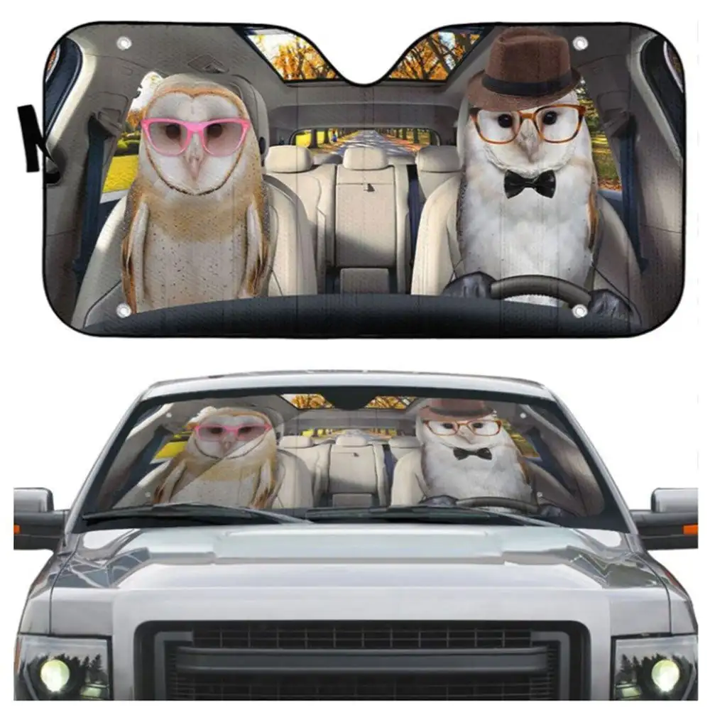 Eagle Owls Couple Car Auto Sun Shades Windshield Accessories Decor Gift Heat Resistant, UV Resistant Car Auto Sunshades