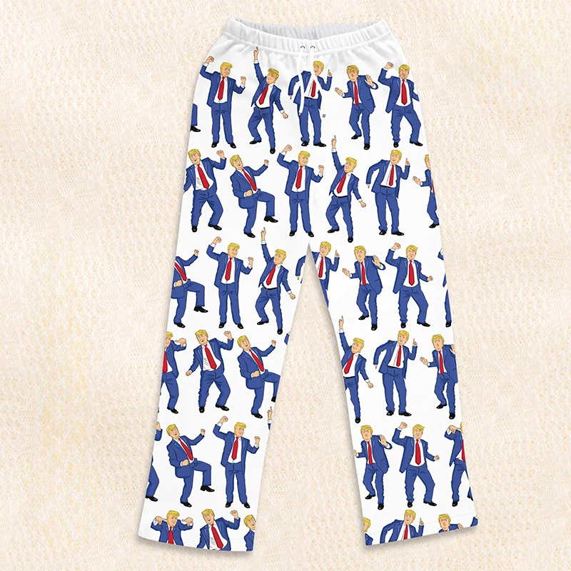 Trump Dance Sleepers Regalo de Navidad Pantalones deportivos para hombres y mujeres Producto de Nochevieja 2025 Pantalones finos con estampado 3D y cordón