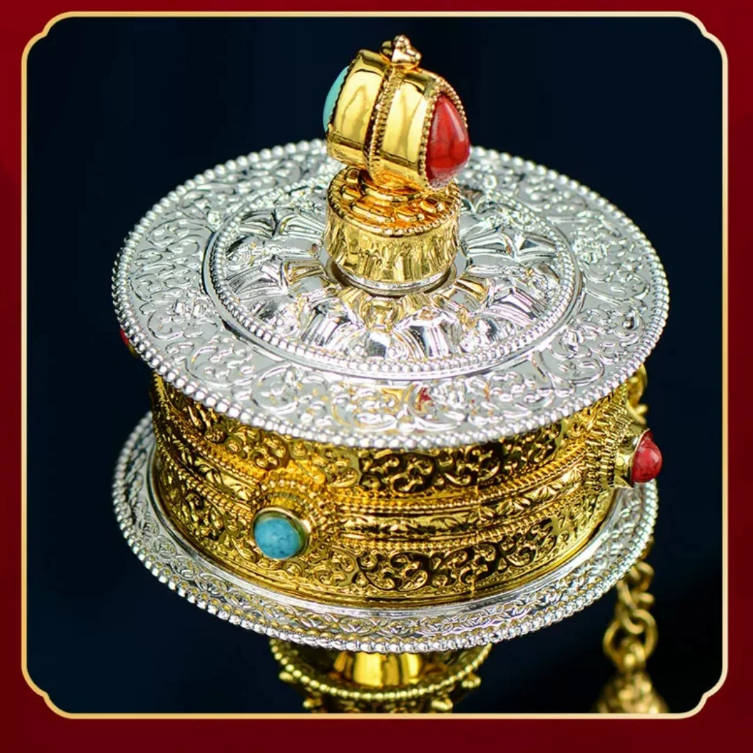 Tibetan Handheld Prayer Wheel Mini Spinning Copper Prayer Wheel Buddhist Ornament Home Decor Gift Portable Collectible