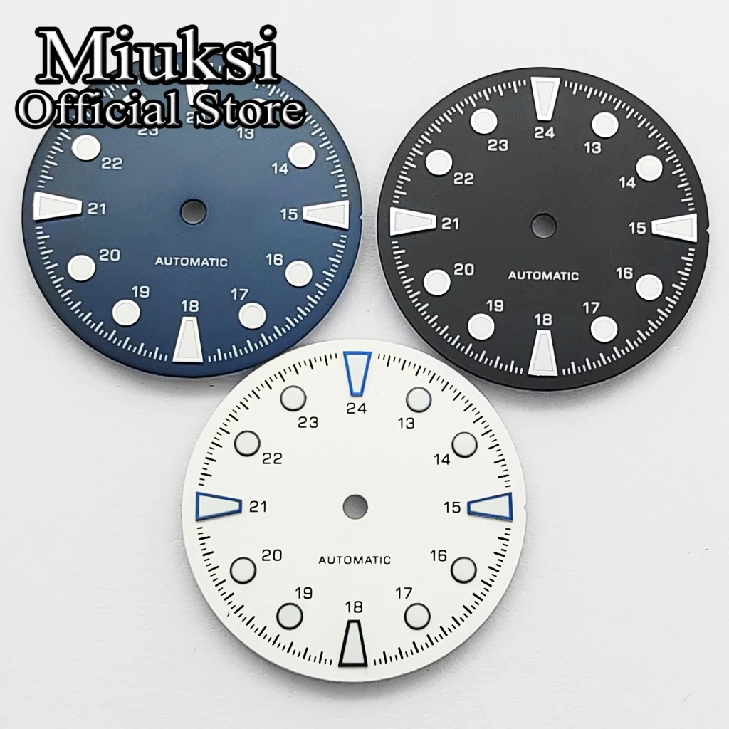 Miuksi 28,5mm Uhrenzifferblatt, leuchtend, passend für Uhrwerke VH31 NH35 ETA2824 2836 Mingzhu DG2813 3804 Miyota 8205 8215 821A – Detail 1