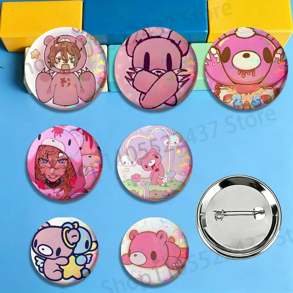Kawaii G-Gloomys Pink Bear Enamel Pins Badge Round Brooch for Backpack Decor Accessories 25/32/44/58/75mm