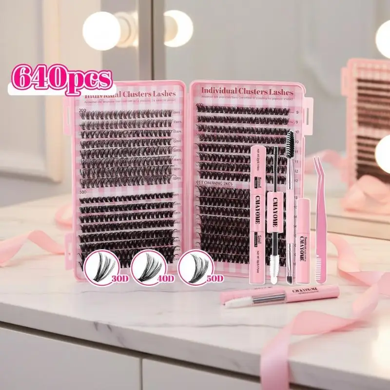Individual Cluster Lash Kit 640 Pcs Durable and Reusable DIY Eyelash Extensions for Natural Eye Makeup Professional Results