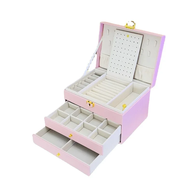 Three Layer Jewelry Box Earrings Large Capacity Makeup Holder 2023 New