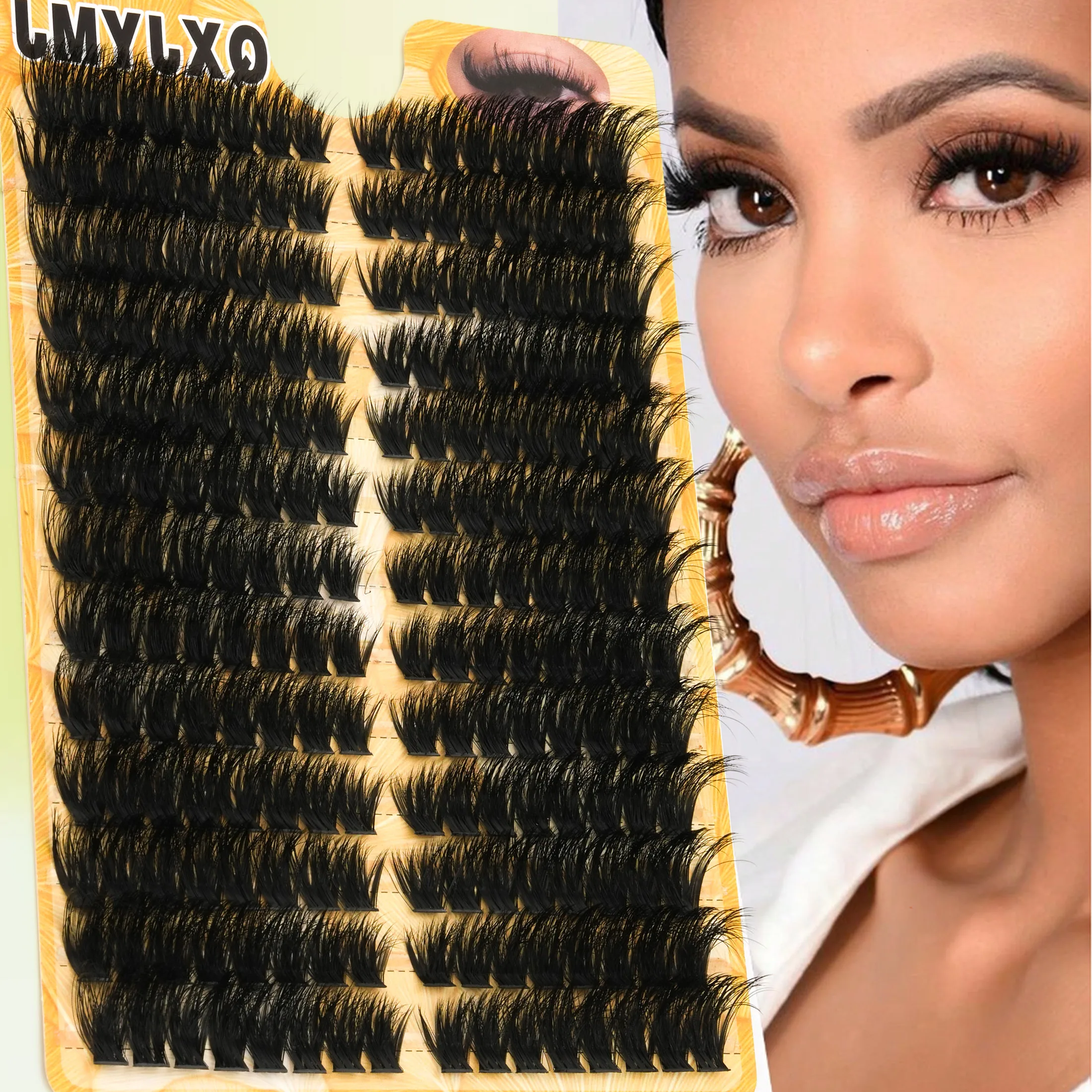 208PCS Cluster Lashes DIY False Eyelashes 8‑16mm Mixed Fluffy Individual Lash Self‑Adhesive Eyelash Extension for Home Makeup