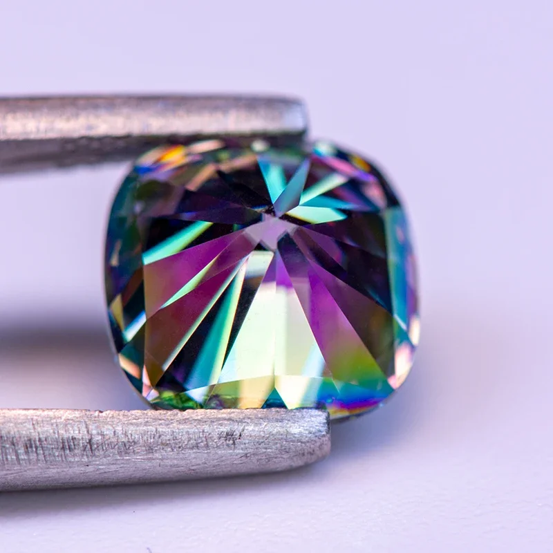Moissanite Stone Rainbow Green Color Cushion Cut Lab Grow Diamond Charms DIY Jewelry Making with GRA Certificate Free Delivery