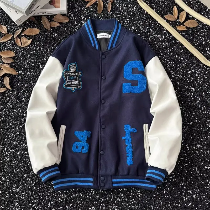 

American Retro Baseball Jacket Unisex Autumn Wear Korean Heavyweight Towel Embroidery College Outfit Y2K Couple Jacket