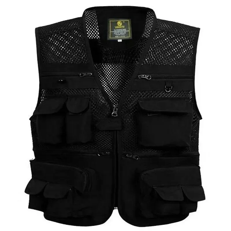 Mens Vest Outdoor Webbed Gear Coat Summer Fishing Waistcoat Men Tool Multi-Pockets Mesh Work Sleeveless Jacket Male
