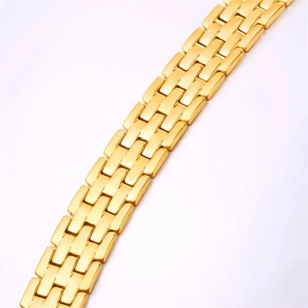 U7 Stainless Steel 19cm Flat Watch Band Strap 8mm Wide Chain Bracelet Wristband (with adjusting tool) Men Jewelry Gift for Him