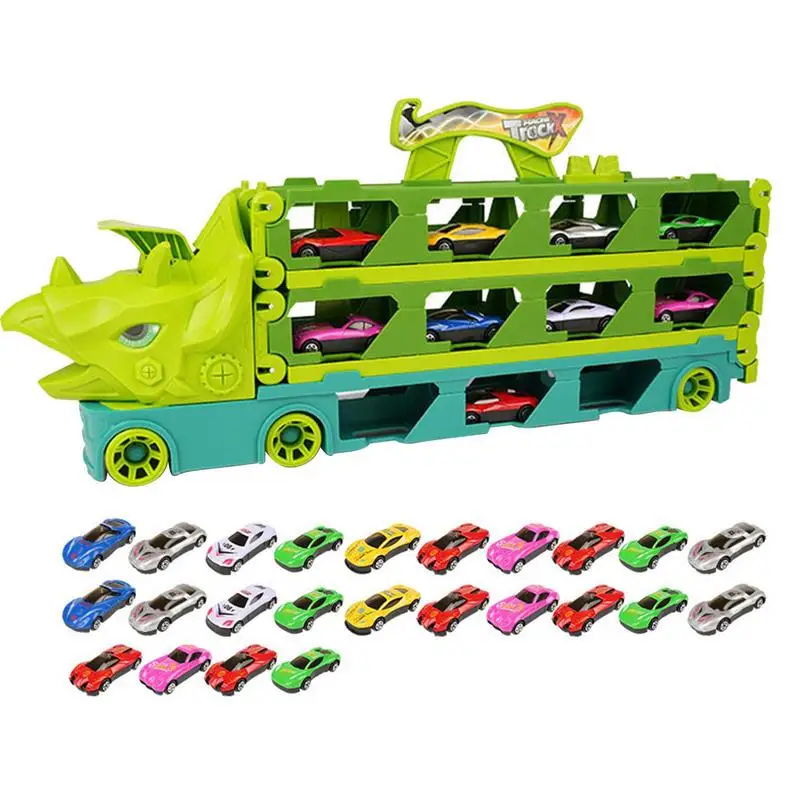 

Car Carrier Truck Toy Reusable Toddler Transporter Vehicles Toys Mega Transport Truck with Ejection Race Track for Boys & Girls