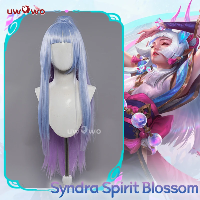 

UWOWO Game LOL: Spirit Blossom SB Syndra Cosplay Wig Long Hair 85CM with Ponytail Blue Purple Gradient