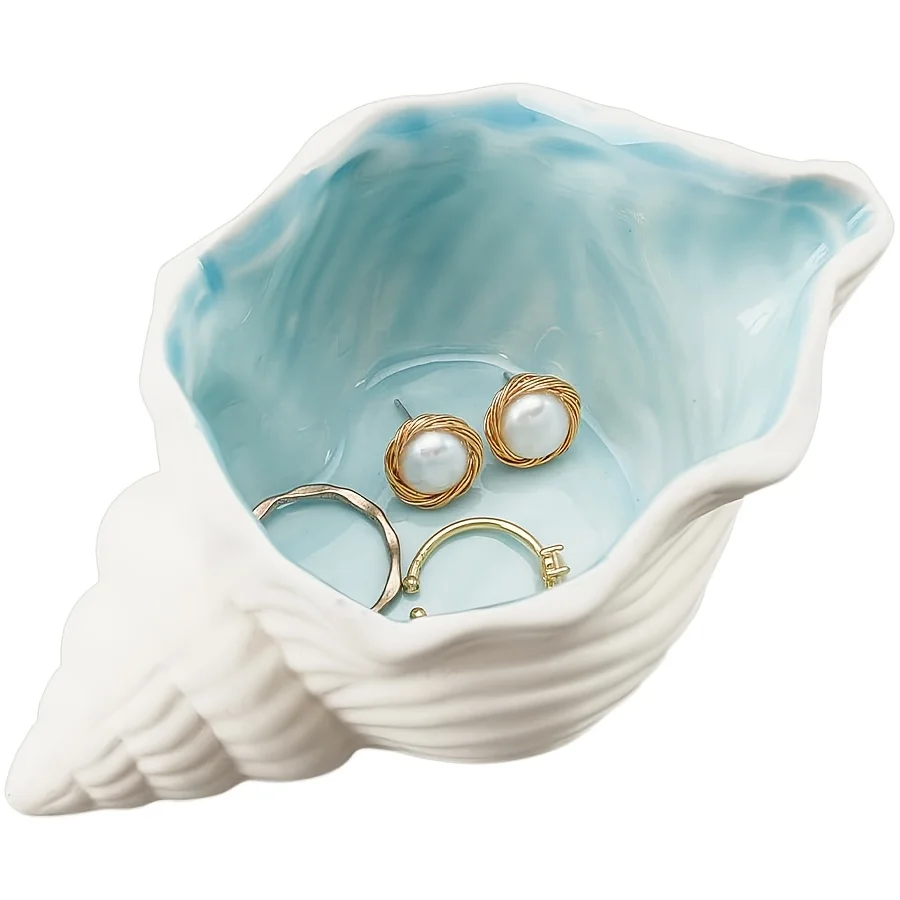 Conch Shaped Ceramic Jewelry Tray, Ocean Theme Decorative Jewelry Tray for Rings Earrings Necklaces Bracelets Jewelry Watches Ke