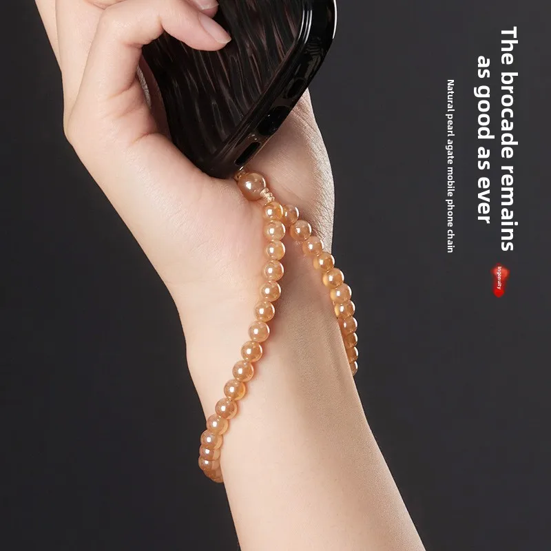 Chinese Style Lucky Blessing Pearl Agate Beaded Phone Lanyard Wrist Strap Women Retro Bag Pendant Keychain Good Luck Jewelry Gif