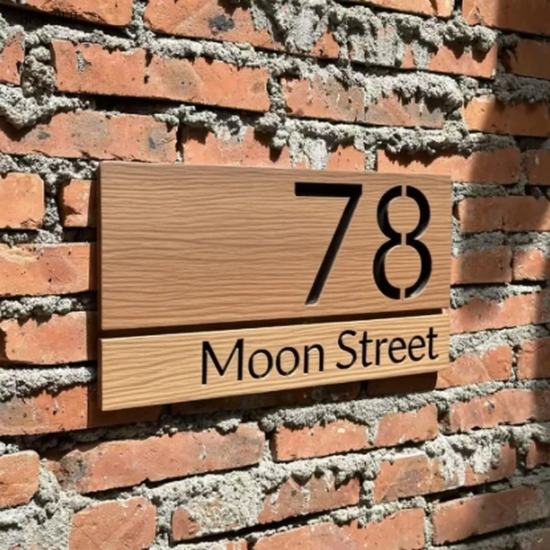 

Custom Exterior House Number Plate Wooden Cutting Plate Personalized Outdoor Residential Street Number Plate Door Sign Gift