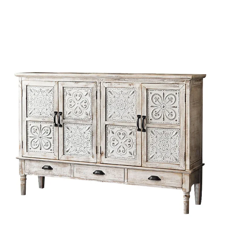 

American retro solid wood entrance high cabinet home simple carved partition side cabinet