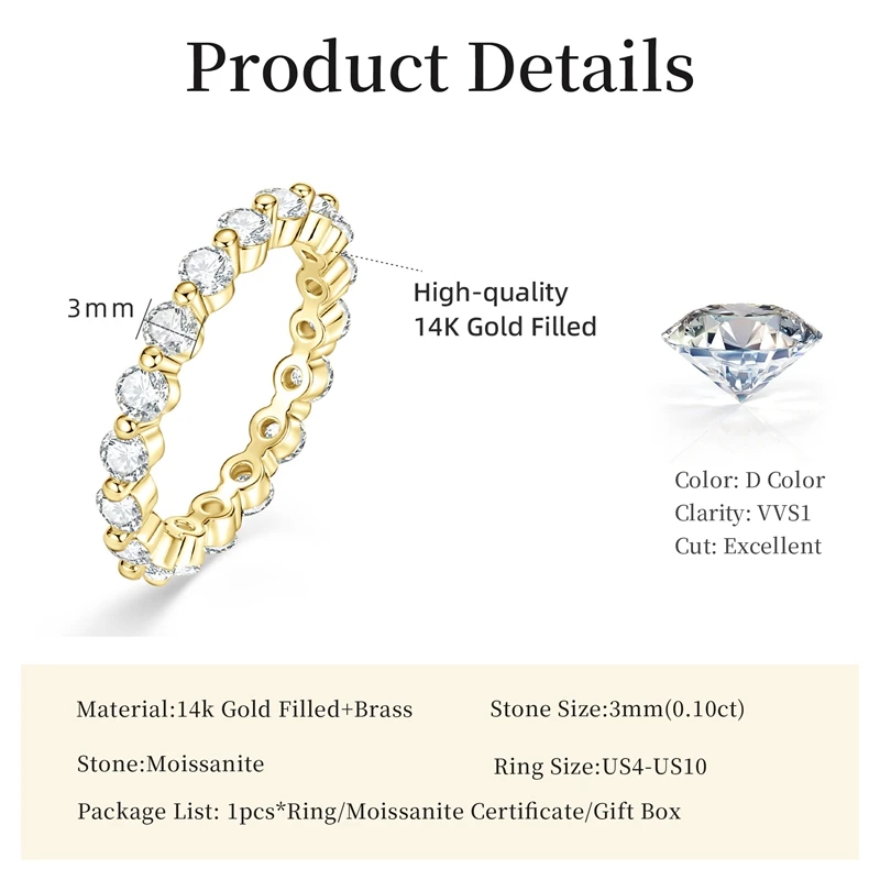 Lnngy Trendy Lab Created Diamond Stackable Engagement Ring For Women Certified VVS1 3mm Moissanite Eternity Rings Jewelry Gift 2