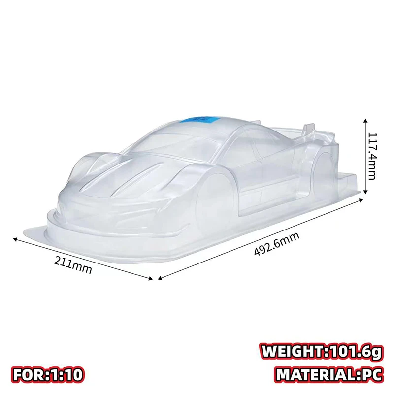 1/10 RC On‑Road Drift Car Body Shell 190mm Clear Polycarbonate PC Shell 4105 Vortex AVALON Unpainted Body With Spoiler RC Hobby