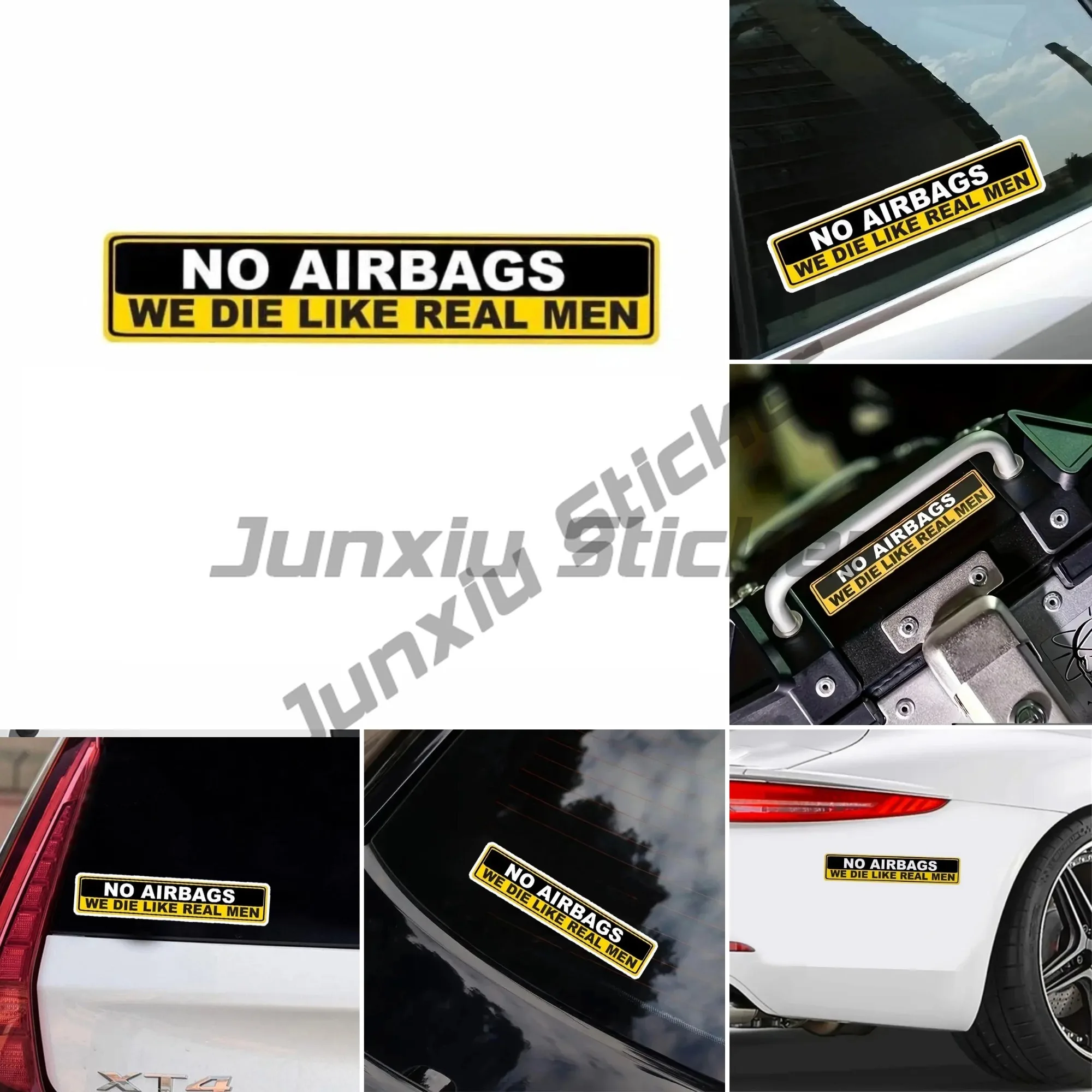 

Funny Vinyl Car Stickers No Airbags We Die Like Real Men Warning Decals Self-Adhesive