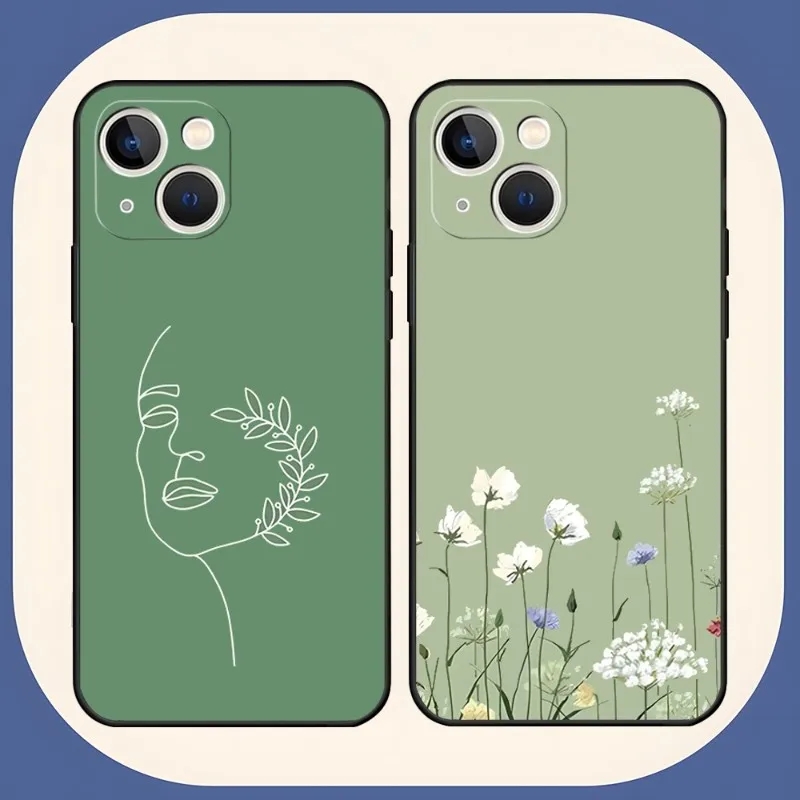 Green Aesthetic Phone Case Funda For Apple Iphone 12 Pro 13 11 14 Max Xr X Xs Mini 6 6s 7 8 Plus Design Back Cover