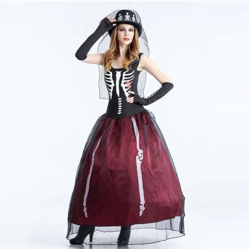 여자 뱀파이어 마녀 의상 섹시한 마녀 할로윈 의상 가장 무도회 성인 해골 여성을위한 멋진 드레스