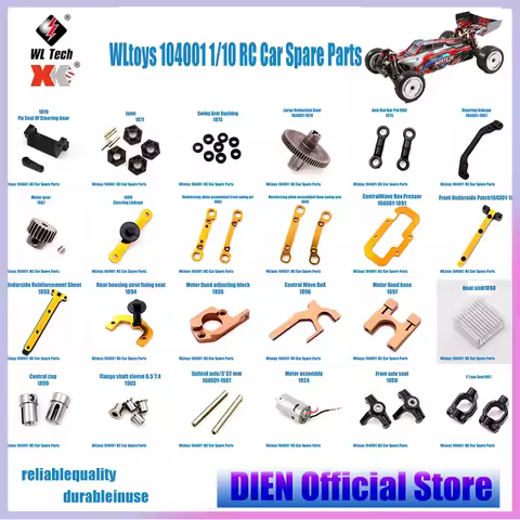 WLtoys 104001 1/10 RC Car Spare Parts Set Swing Arm Axis Motor Heat Sink Steering Rod Reduction Gear Seat Flange Shaft Sleeve