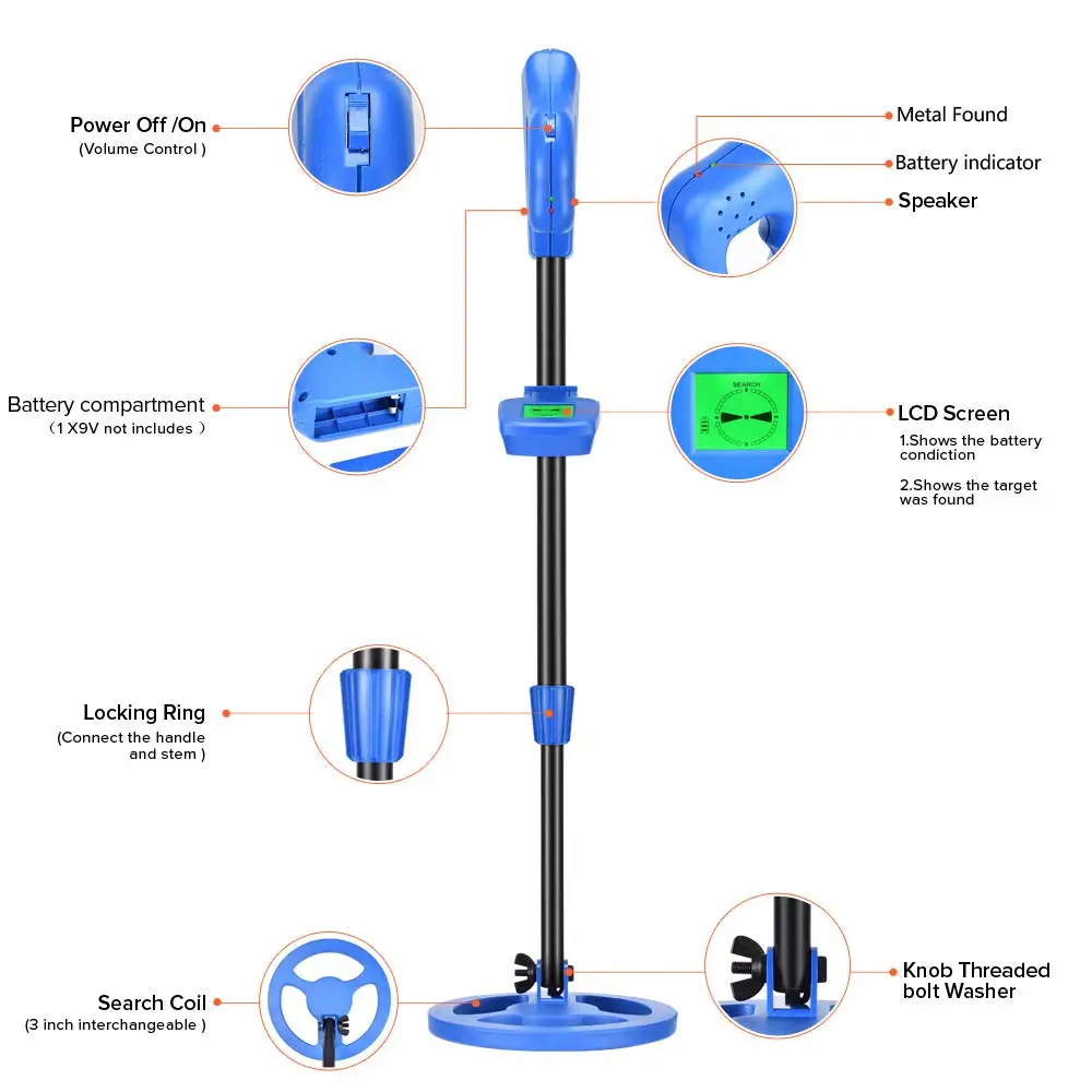 Underground Metal Detector Treasure Hunter Gold MD-1011 for Kids Children Gift Toy with High Sensitivity Adjustable Shaft