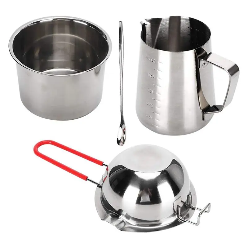 A01F-Stainless Steel Candle Making Kit Double Nozzle Boiler Spoon Handle Hanging Design With Two Heating Pots For DIY Craft