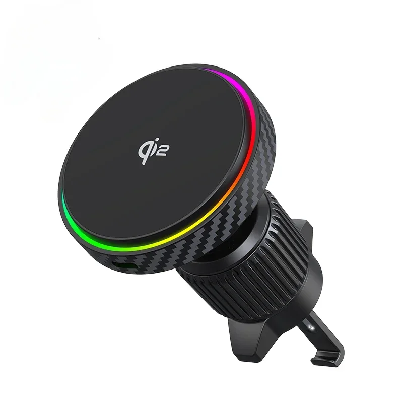 Qi2 15w Fast Charging Phone Holder Mag/netic Wireless Car Charger with Surrounding Light car accessories