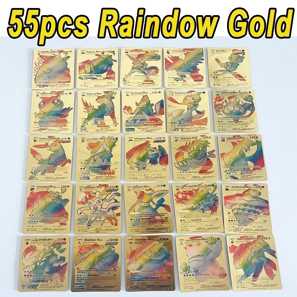 27-110pcs Pokemon Cards Pikachu Gold Silver Black Colorful Vmax GX Vstar English Spanish French German Collection Card Toys Gift