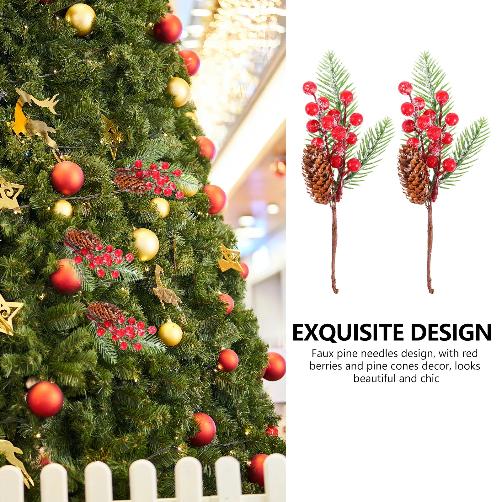 

10 Pcs Red Fruit Pine Needle Insert Christmas Tree Decor Faux Needles Cuttings Ornament Fake Cones Crafts Decorations