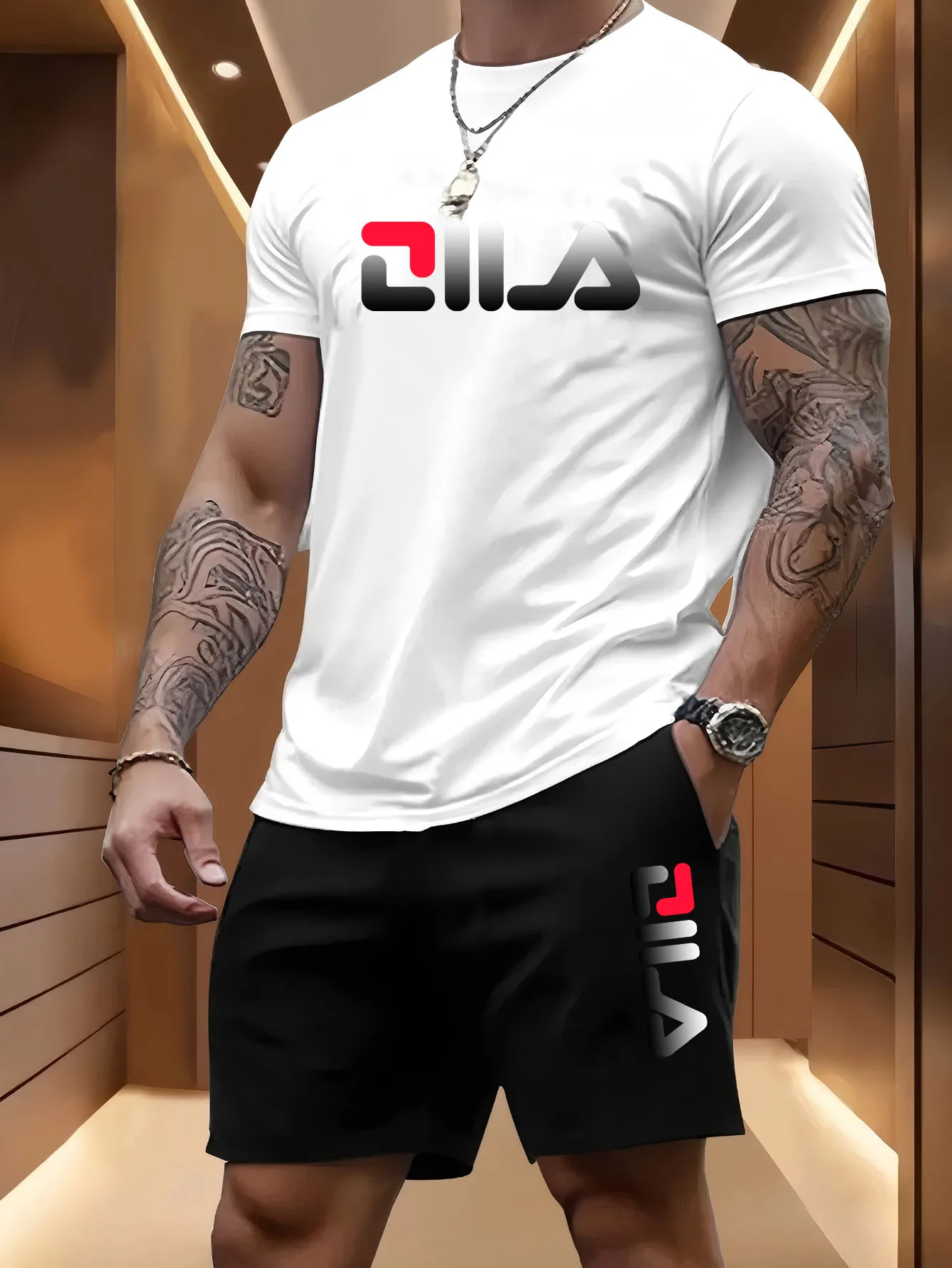 Conjunto Deportivo de Verano para Hombre, Informal, para Playa, Baloncesto y Actividades al Aire Libre, Cómodo, de Dos Piezas, con Camiseta Holgada y Pantalones Cortos a la Moda