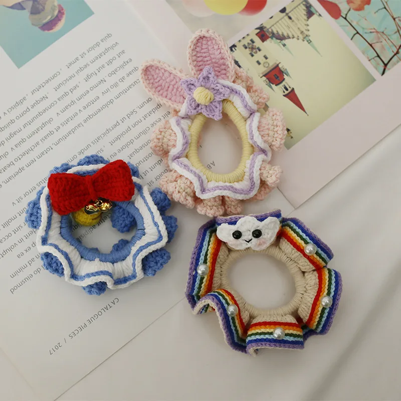 Internet Celebrity Characteristic Hand-woven Large Intestine Hair Loop Cute Girl Sweet Wool Crochet Boutique Hair Accessories