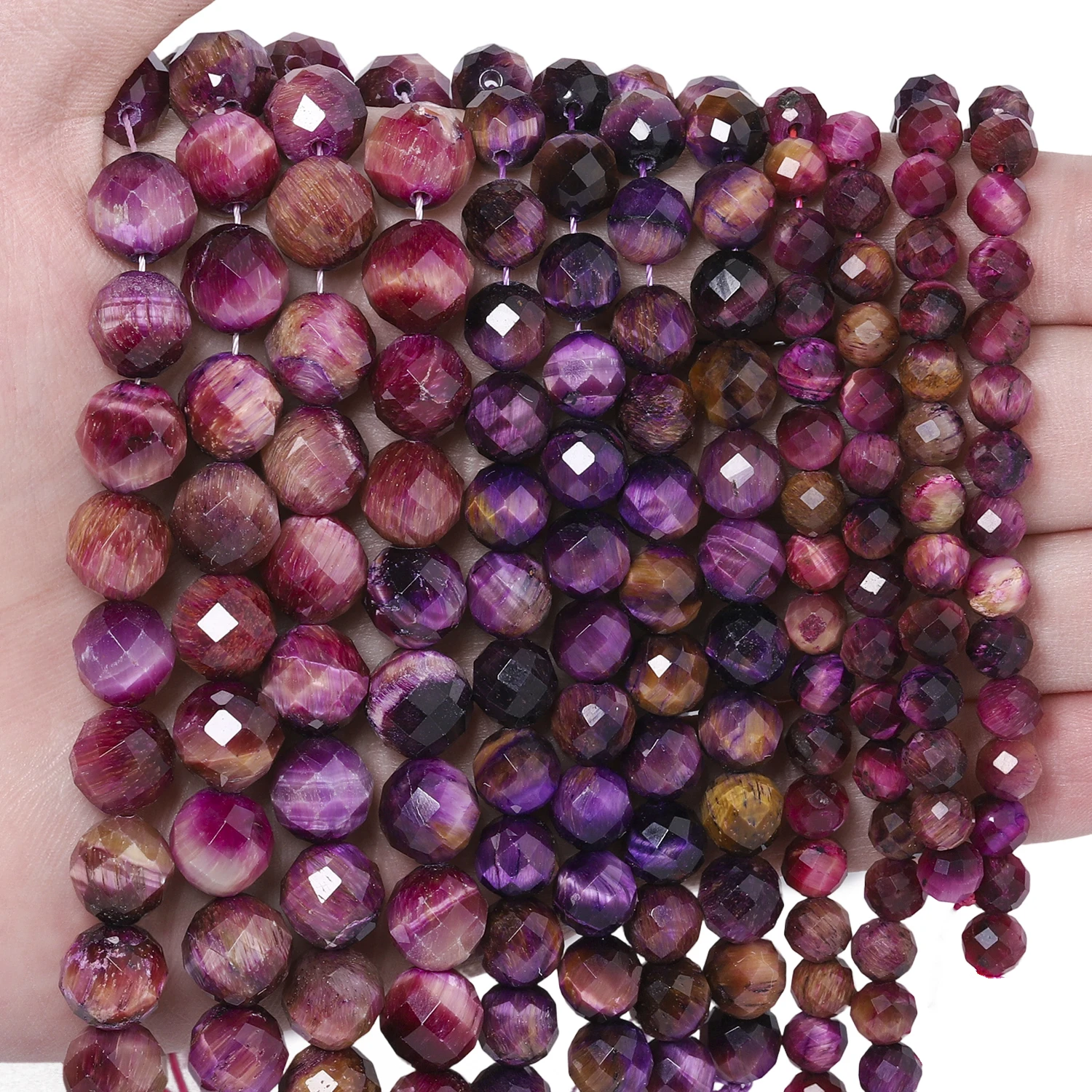 Contas facetadas de olho de tigre natural, contas espaçadoras soltas roxas imperiais para fabricação de joias, pulseira, colar, pingente, faça você mesmo