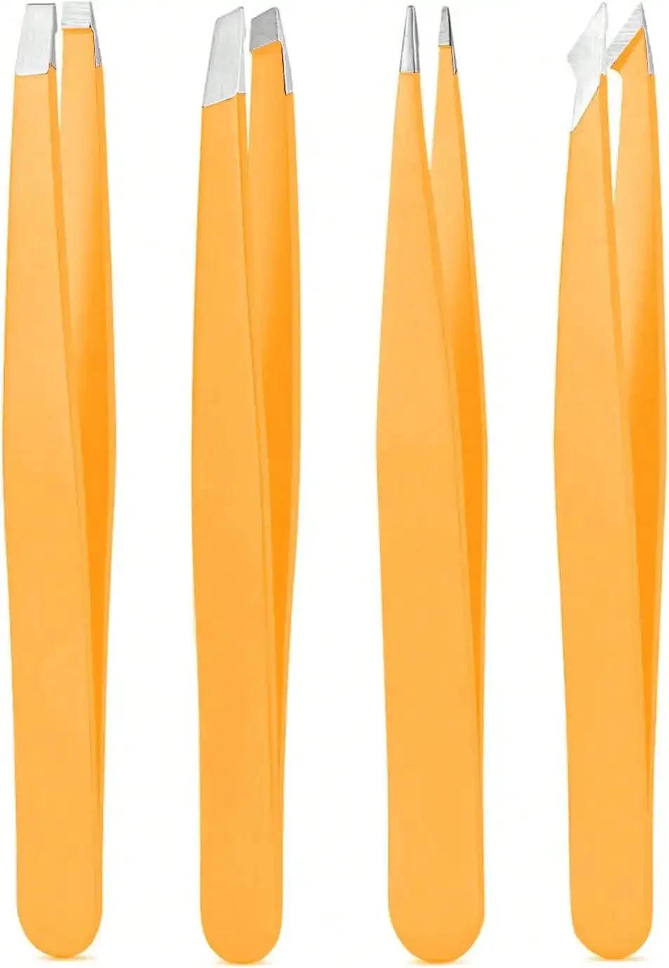 Juego de pinzas, pinzas para cejas de acero inoxidable de alta precisión para el vello facial, kit para eliminar el vello que crece hacia adentro y las astillas, adecuado para mujeres y hombres, juego de 4 piezas en rosa y negro. (Naranja)