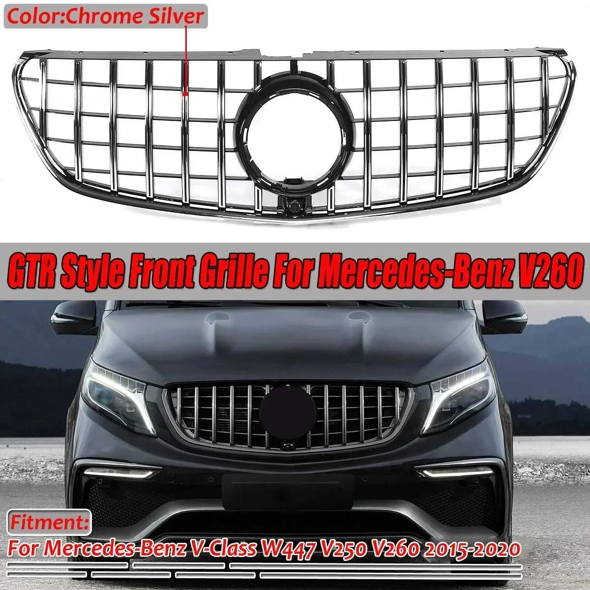 High Quality GTR Style Grill Car Front Bumper Grill For Mercedes For Benz V-Class W447 V250 V260 2015-2018 Racing Grill Body Kit