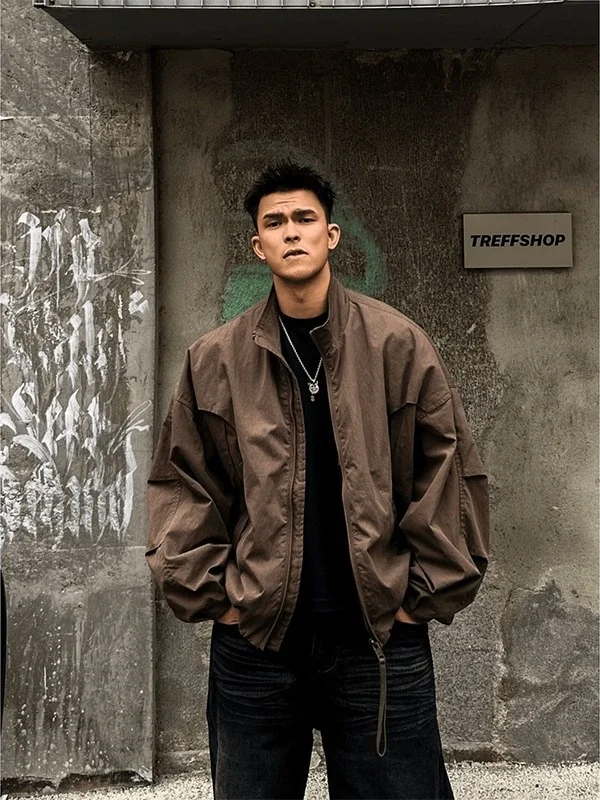 

Bla ort American Sle Flight Jaet Men's High-End Feeling Cool Knife Sve Stand Collar Workwear Baseball Coat