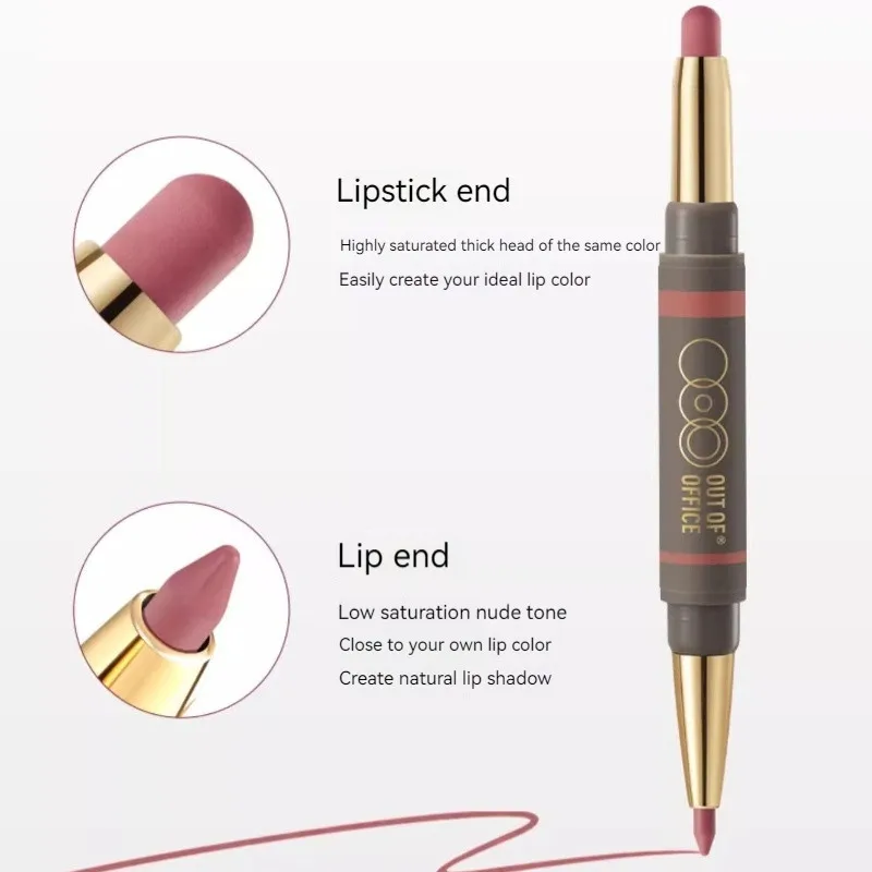 Out Of Office Ooo Double-End Lipliner Matte Lippenstift Lip Plumping Lip Potlood Contouren Nude Outooffice Originele Make-Up Cosmetica