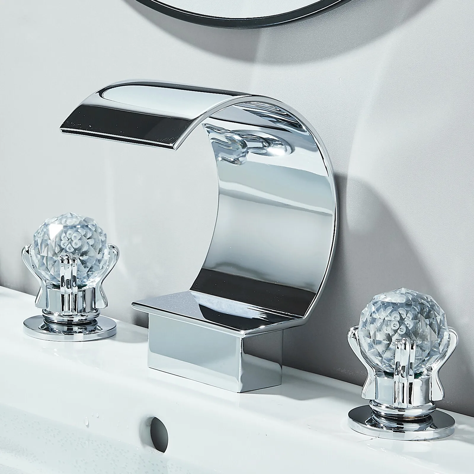 

Chrome Widespread Mixer Luxury Waterfall Bathroom Sink Faucet with 2-Handle