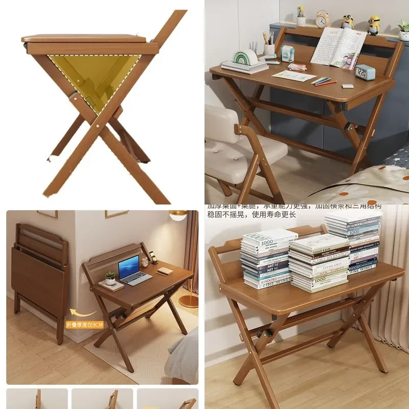 Solid Wood Folding Desk Compact Computer Table for Bedroom Small Apartment Student Study Simple Bedside Workstation