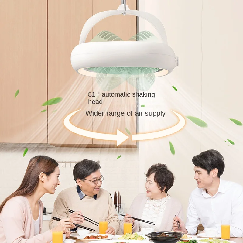 LED Remote Control Fan Shaking Head Ceiling Fan Light Silent Desktop Charging Electric Fan for Household and Student Dormitories