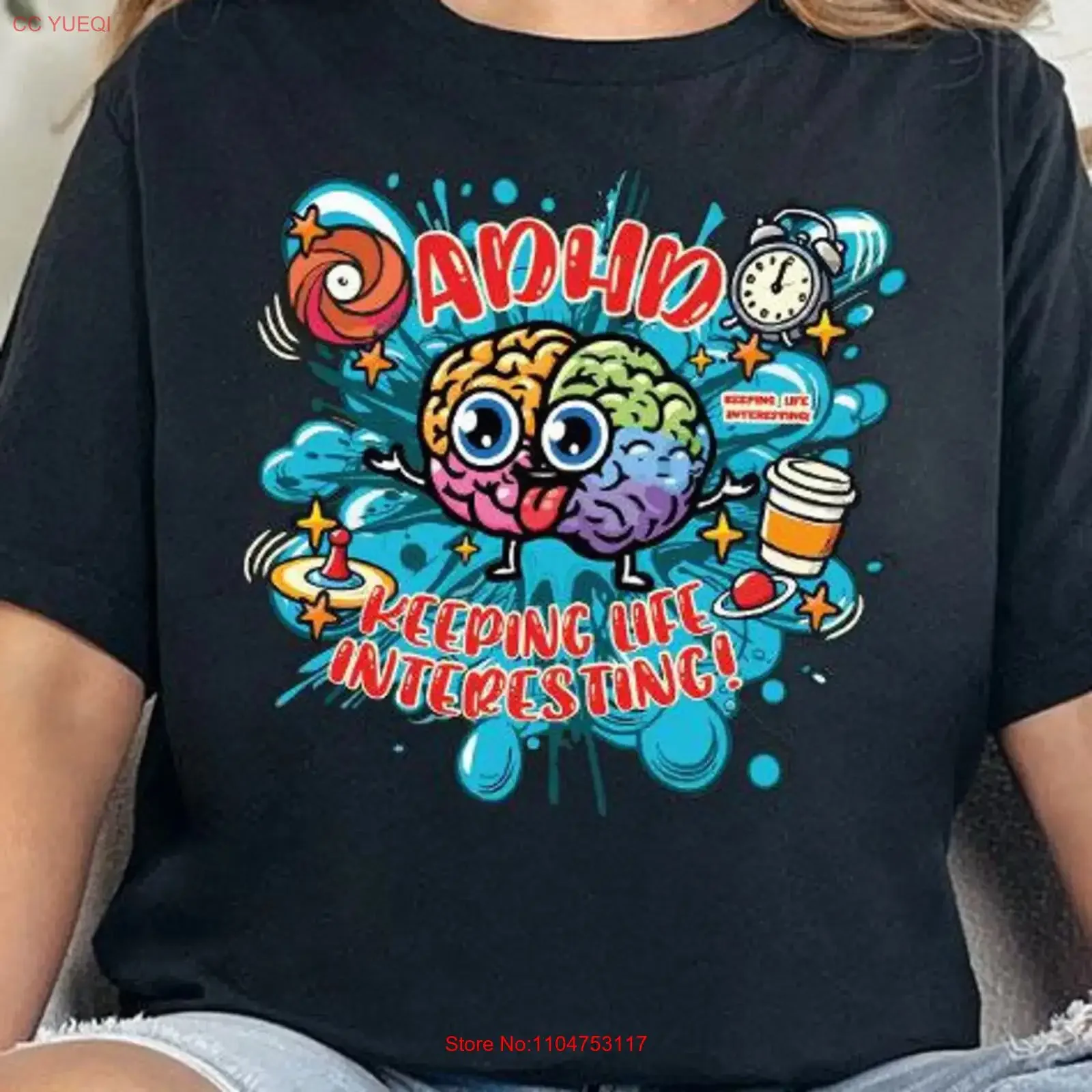 Funny ADHD T shirt My Brain Works Faster Humor Black Witty Quote vintage Washed Casual Slightly Stylish fashion homme