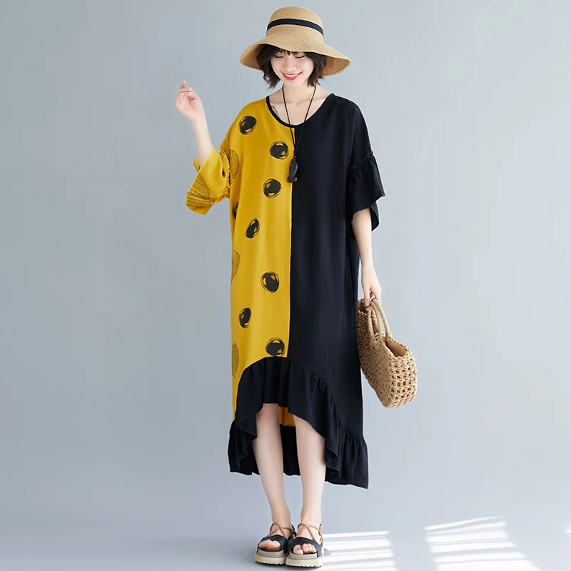 Tannt Frauen Kleid Patchwork Asymmetrie Lange Kleider Für Frauen 2025, Neue Sommer Mode Farbe Passenden Unregelmäßigen Casual Kleider