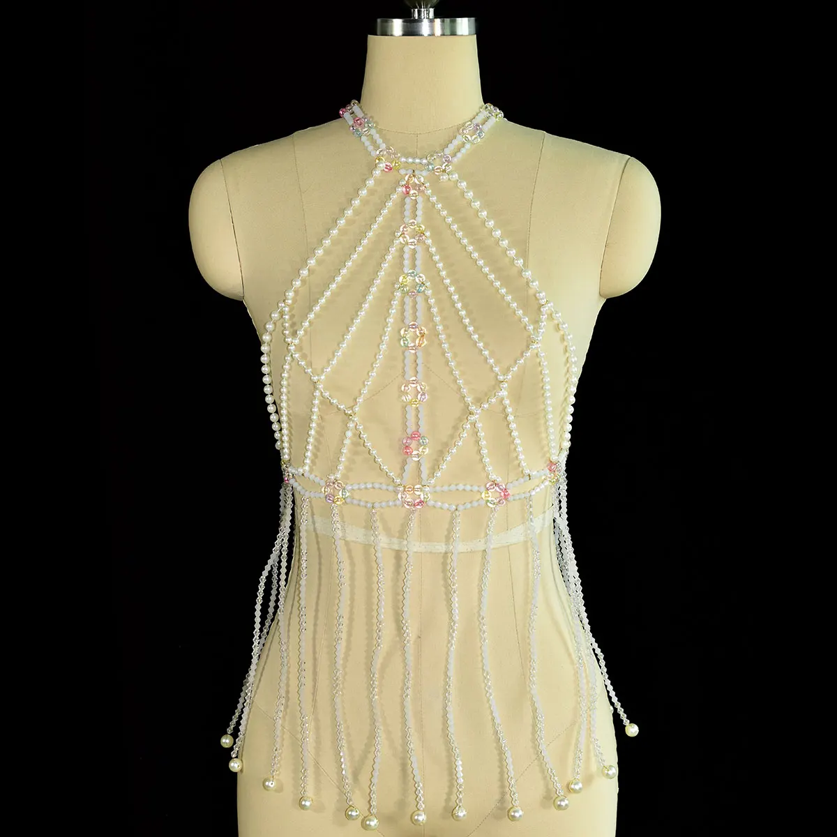 Fashion Faux Pearl Tassel Beaded Body Jewelry Sexy Mash-Up Beaded Accessories Bra Chain Holiday Party Dress Chain