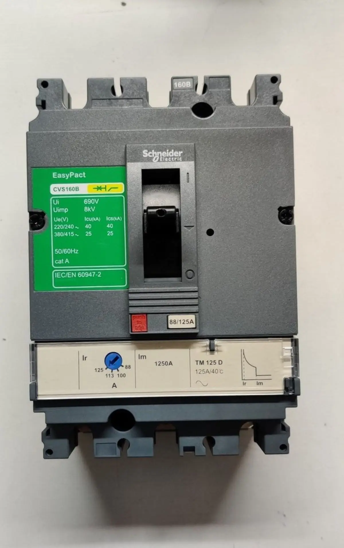 LV516302 EasyPact CVS160B circuit breaker, 25 kA at 415 VAC, 3P 3d, TM-D 125 A trip unit