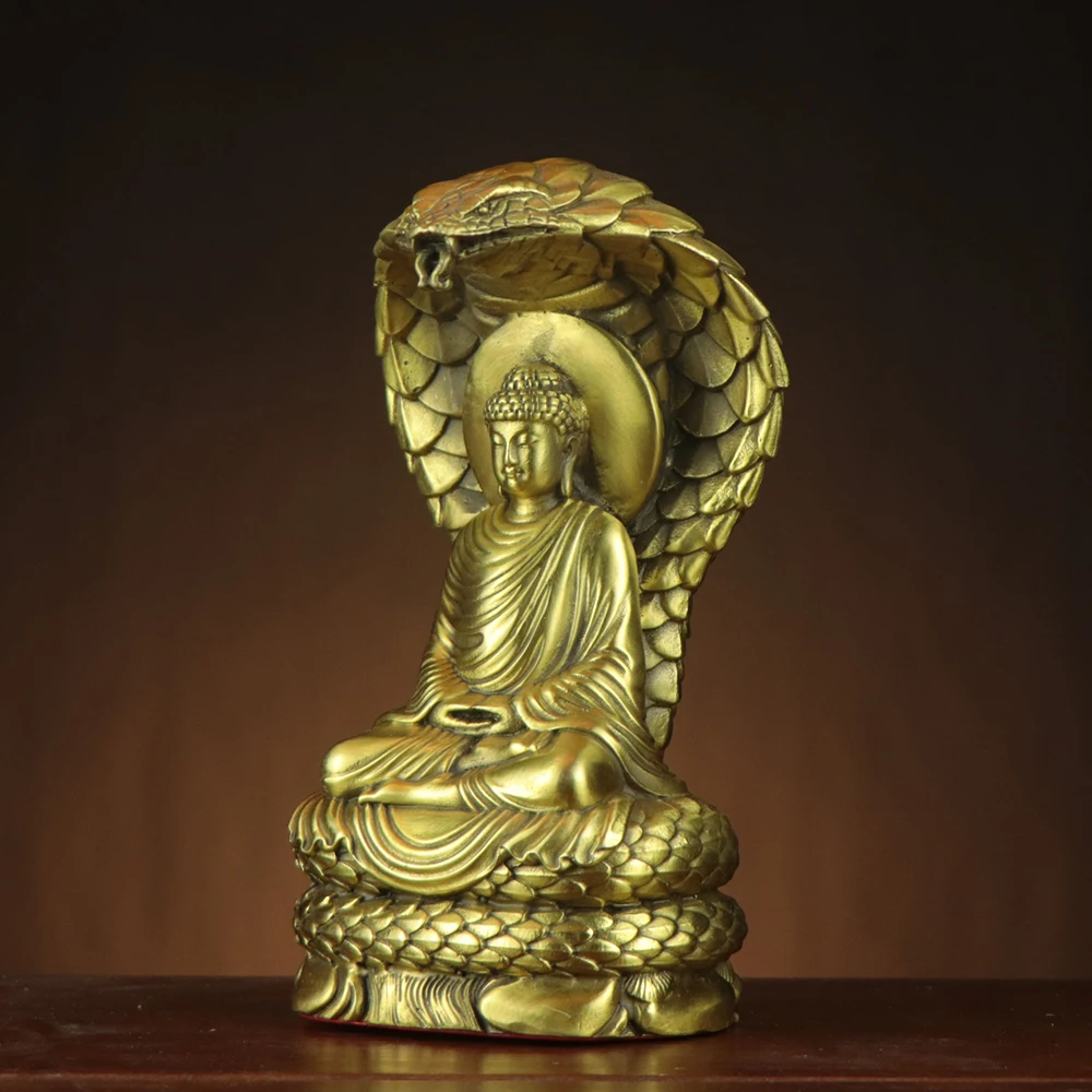 Pure Copper Shakyamuni Statue Ornament, Brass Snake Buddha, Home Decoration Crafts, Snake Protector Buddha Statue, 18cm