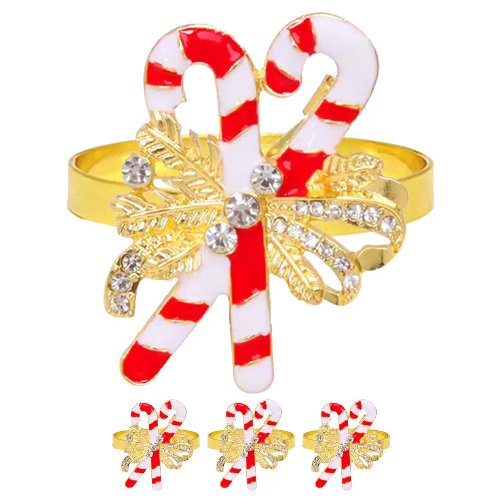 

4Pcs Candy Cane Napkin Rings Alloy Holiday Serviette Buckle Christmas Table Setting Wedding Banquet Decoration