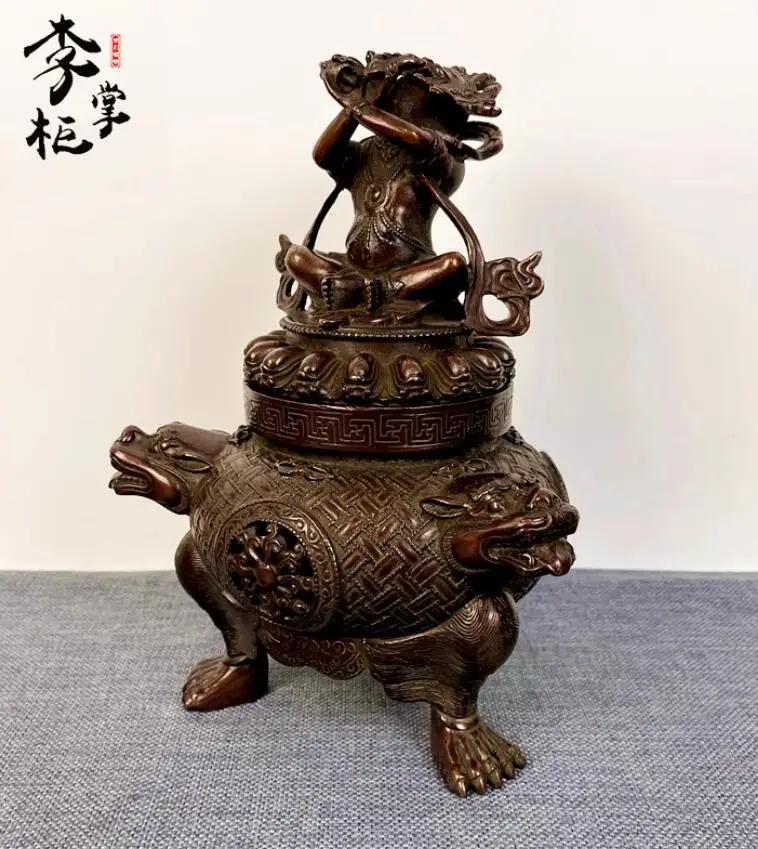 28cm Purple Copper Pure Copper Edible Vajra Incense Stove Decoration Collection Transmission Protector Bronze Incense Stove